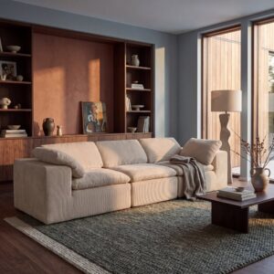 Vera modulsoffa 320 cm i beige manchester  extra djup soffa med breda armstöd